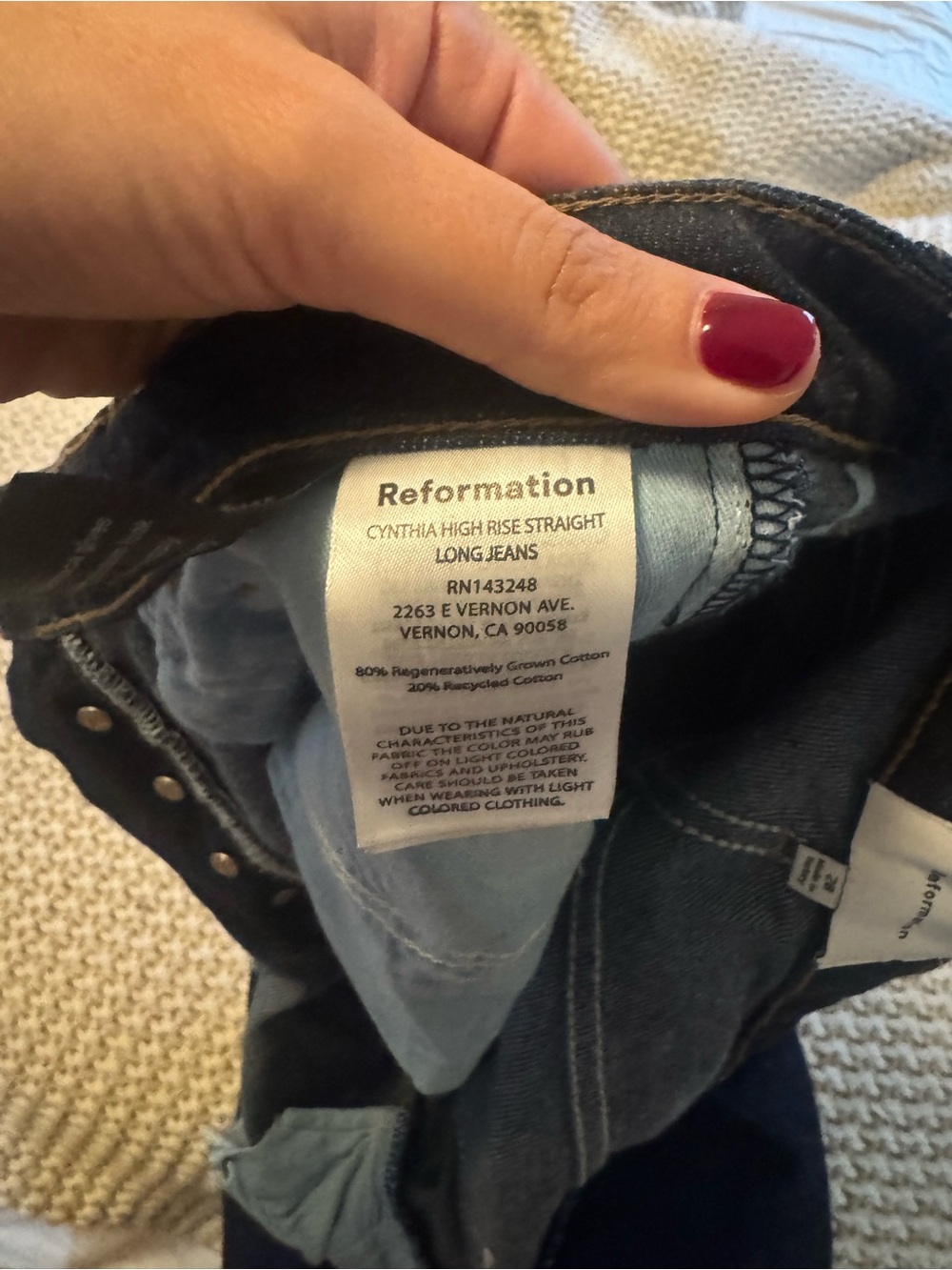 Reformation Dark Blue High-Rise Straight Jeans